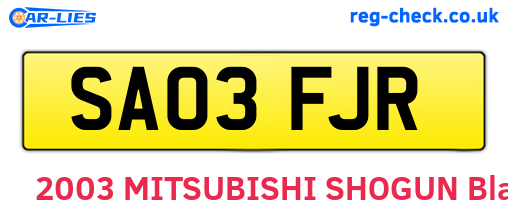 SA03FJR are the vehicle registration plates.