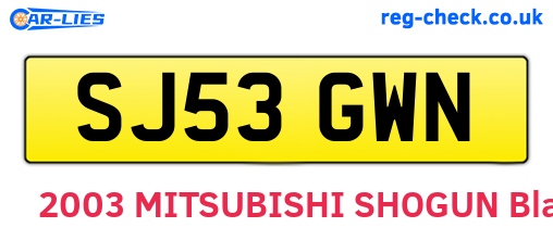SJ53GWN are the vehicle registration plates.