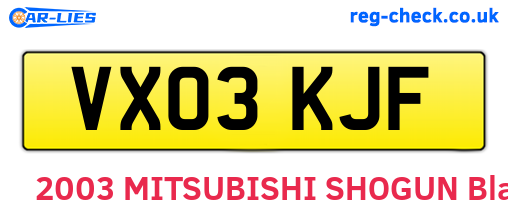 VX03KJF are the vehicle registration plates.