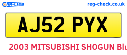 AJ52PYX are the vehicle registration plates.