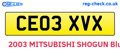 CE03XVX are the vehicle registration plates.