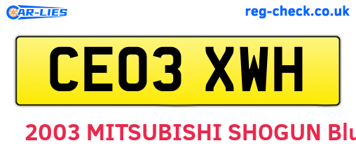 CE03XWH are the vehicle registration plates.