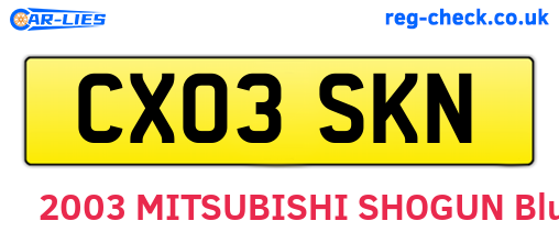 CX03SKN are the vehicle registration plates.