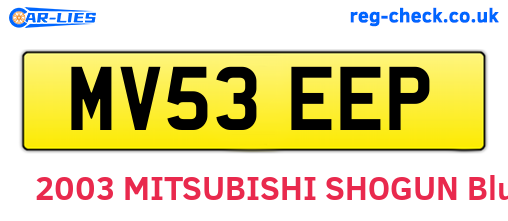 MV53EEP are the vehicle registration plates.