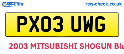 PX03UWG are the vehicle registration plates.