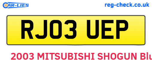 RJ03UEP are the vehicle registration plates.