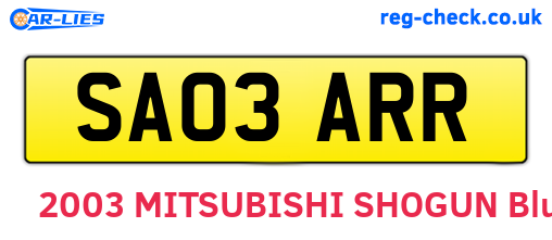 SA03ARR are the vehicle registration plates.