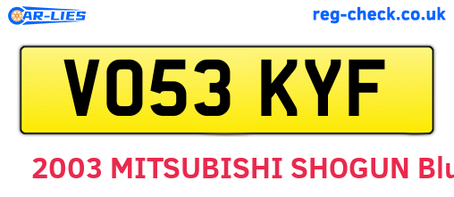 VO53KYF are the vehicle registration plates.