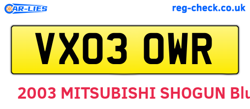 VX03OWR are the vehicle registration plates.