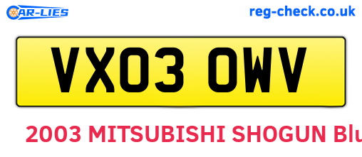 VX03OWV are the vehicle registration plates.