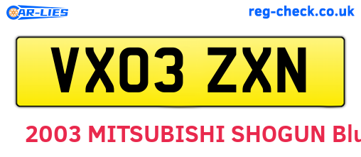 VX03ZXN are the vehicle registration plates.
