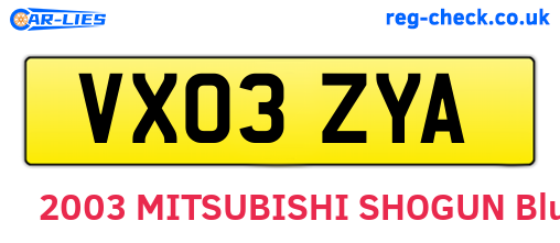 VX03ZYA are the vehicle registration plates.