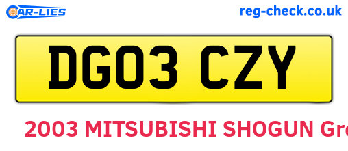 DG03CZY are the vehicle registration plates.