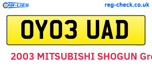 OY03UAD are the vehicle registration plates.
