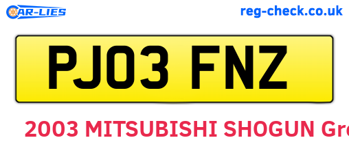 PJ03FNZ are the vehicle registration plates.