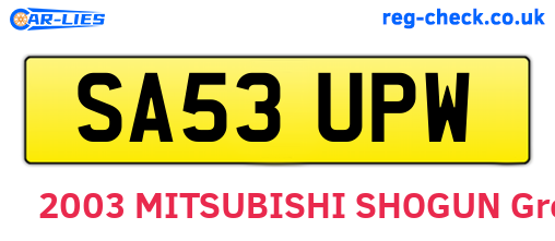 SA53UPW are the vehicle registration plates.