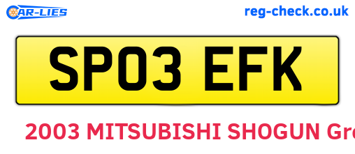 SP03EFK are the vehicle registration plates.
