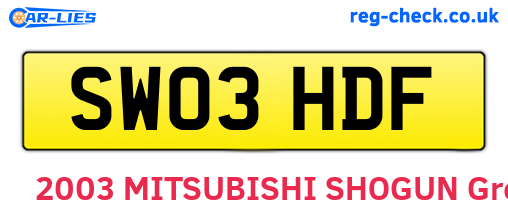 SW03HDF are the vehicle registration plates.