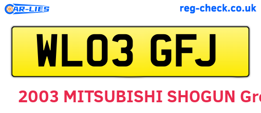 WL03GFJ are the vehicle registration plates.