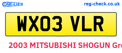 WX03VLR are the vehicle registration plates.