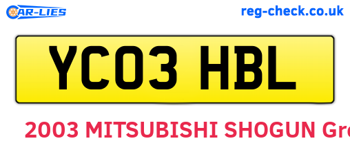 YC03HBL are the vehicle registration plates.
