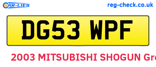 DG53WPF are the vehicle registration plates.