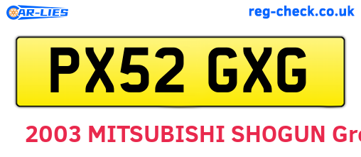 PX52GXG are the vehicle registration plates.