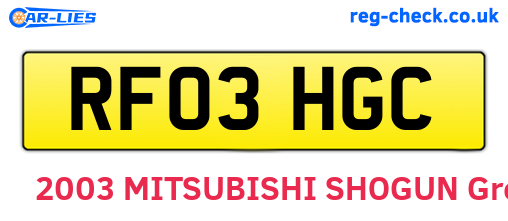 RF03HGC are the vehicle registration plates.