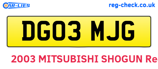 DG03MJG are the vehicle registration plates.
