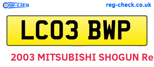 LC03BWP are the vehicle registration plates.