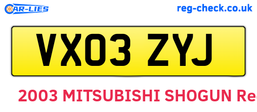 VX03ZYJ are the vehicle registration plates.