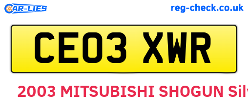 CE03XWR are the vehicle registration plates.