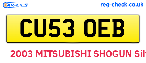 CU53OEB are the vehicle registration plates.