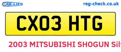CX03HTG are the vehicle registration plates.