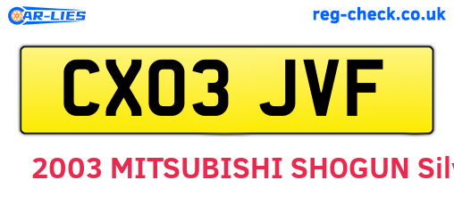 CX03JVF are the vehicle registration plates.