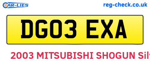 DG03EXA are the vehicle registration plates.