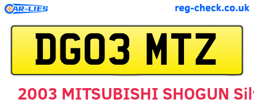 DG03MTZ are the vehicle registration plates.