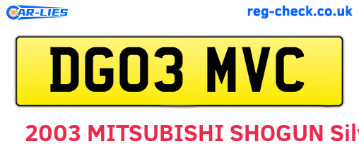 DG03MVC are the vehicle registration plates.