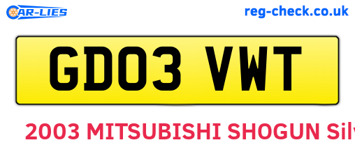 GD03VWT are the vehicle registration plates.