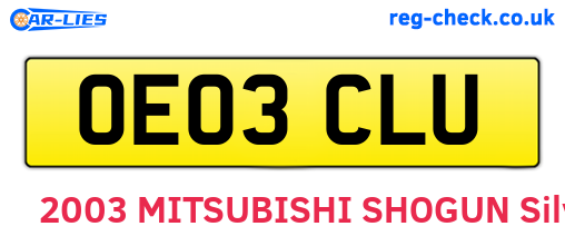 OE03CLU are the vehicle registration plates.