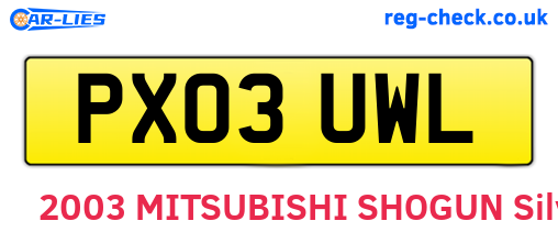 PX03UWL are the vehicle registration plates.
