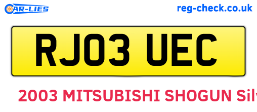 RJ03UEC are the vehicle registration plates.