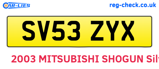 SV53ZYX are the vehicle registration plates.