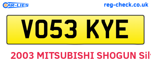 VO53KYE are the vehicle registration plates.