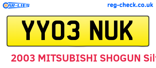 YY03NUK are the vehicle registration plates.