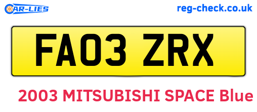 FA03ZRX are the vehicle registration plates.