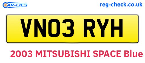 VN03RYH are the vehicle registration plates.