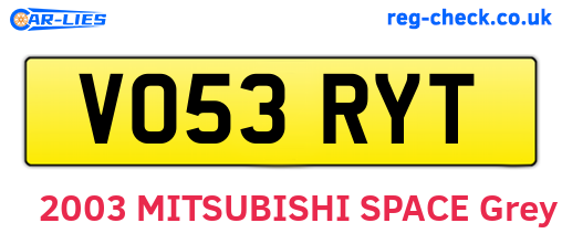 VO53RYT are the vehicle registration plates.