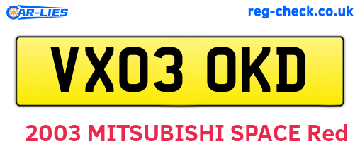 VX03OKD are the vehicle registration plates.