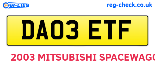 DA03ETF are the vehicle registration plates.
